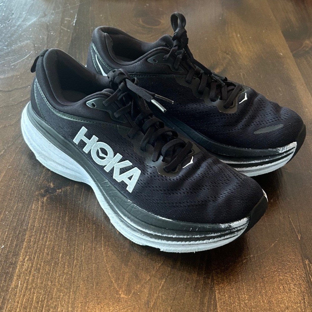 Hoka Bondi 8 Running Shoes 9.5 Black White Maximalist Cushion 1123202 Athleisure